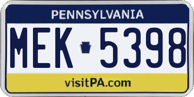 PA license plate MEK5398