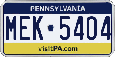 PA license plate MEK5404
