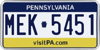 PA license plate MEK5451