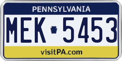 PA license plate MEK5453