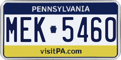 PA license plate MEK5460