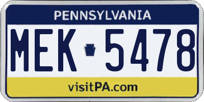 PA license plate MEK5478