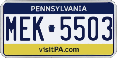 PA license plate MEK5503