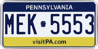 PA license plate MEK5553