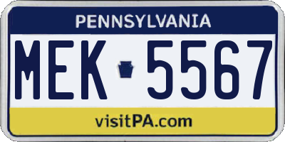PA license plate MEK5567