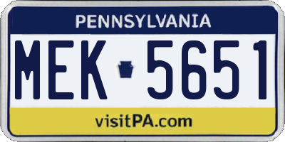 PA license plate MEK5651