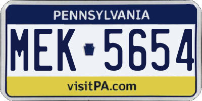 PA license plate MEK5654