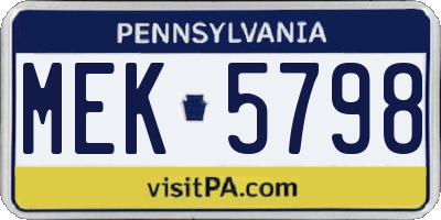 PA license plate MEK5798