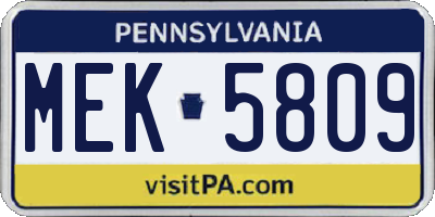 PA license plate MEK5809