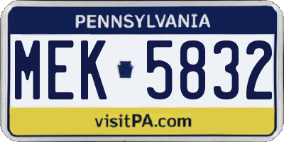 PA license plate MEK5832