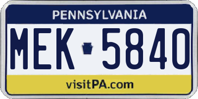 PA license plate MEK5840