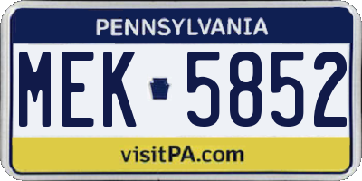 PA license plate MEK5852