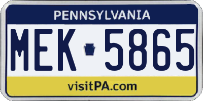 PA license plate MEK5865