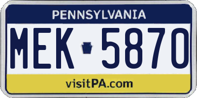 PA license plate MEK5870