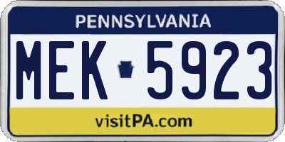 PA license plate MEK5923