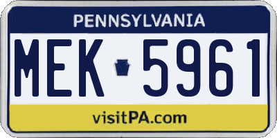 PA license plate MEK5961