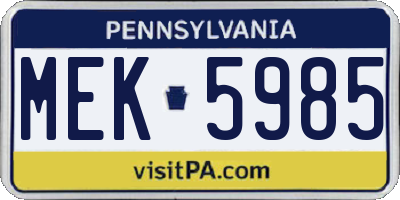 PA license plate MEK5985