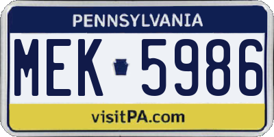 PA license plate MEK5986