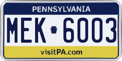 PA license plate MEK6003