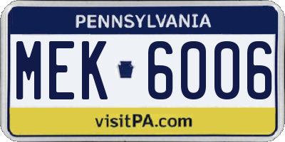 PA license plate MEK6006