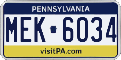 PA license plate MEK6034