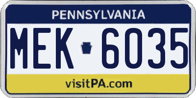 PA license plate MEK6035