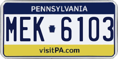 PA license plate MEK6103