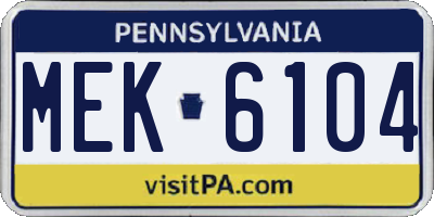 PA license plate MEK6104