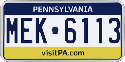 PA license plate MEK6113