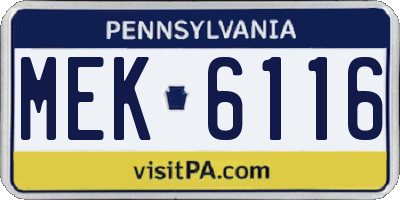PA license plate MEK6116