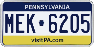 PA license plate MEK6205