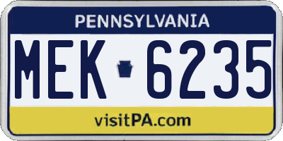 PA license plate MEK6235