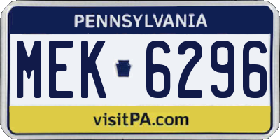 PA license plate MEK6296