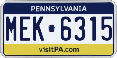 PA license plate MEK6315