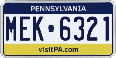 PA license plate MEK6321