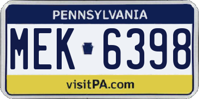 PA license plate MEK6398