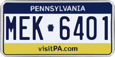 PA license plate MEK6401