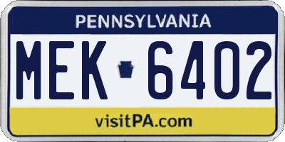 PA license plate MEK6402