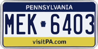 PA license plate MEK6403