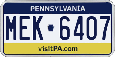 PA license plate MEK6407