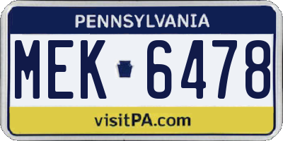 PA license plate MEK6478
