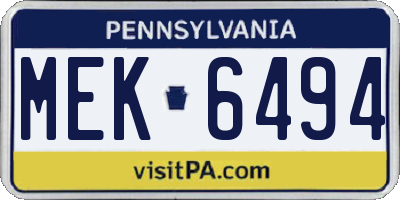 PA license plate MEK6494