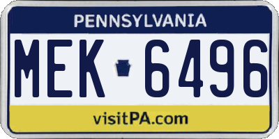 PA license plate MEK6496