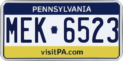 PA license plate MEK6523