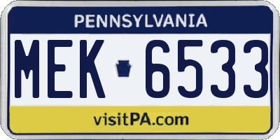 PA license plate MEK6533