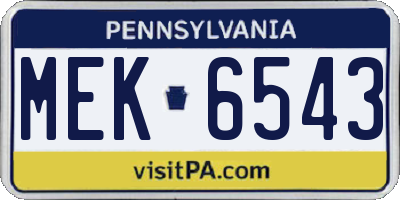 PA license plate MEK6543