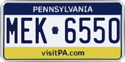 PA license plate MEK6550