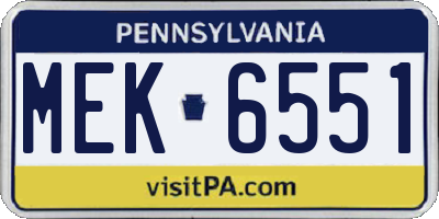 PA license plate MEK6551