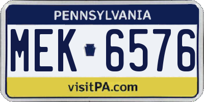 PA license plate MEK6576