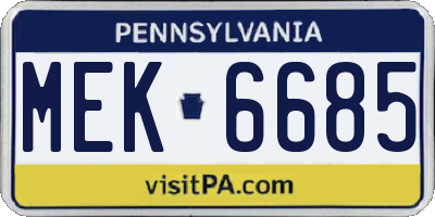 PA license plate MEK6685